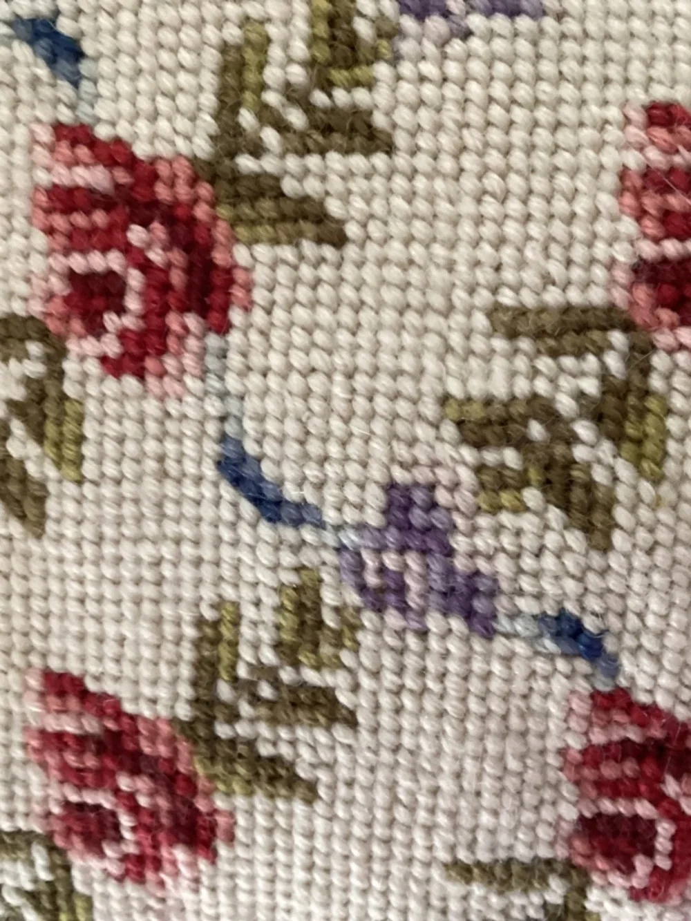 Rose Vine Heart Needlepoint Pillow with Red Velvet Back approx 7 inches